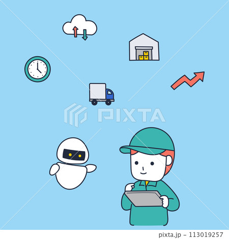 物流業界を支えるRPAを活用して効率的に仕事を進める作業員 113019257