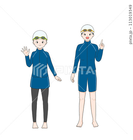 ジェンダーレス水着を着た子どものイラスト ジェンダーレス水着を着た子どものイラスト 113019349