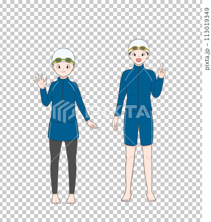 ジェンダーレス水着を着た子どものイラスト ジェンダーレス水着を着た子どものイラスト 113019349