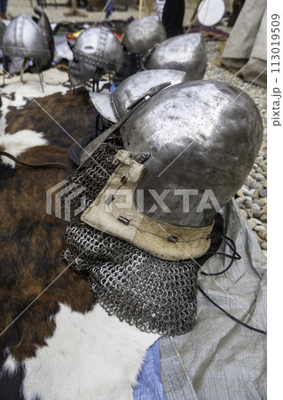 Detail of ancient protection for medieval battles, history 113019509