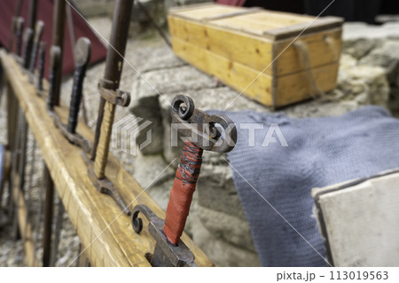 Detail of ancient and old sword for medieval battles Detail of ancient and old sword for medieval battles 113019563