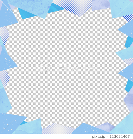背景素材　三角のフレーム 　水玉　水彩　手描き　青 113021407