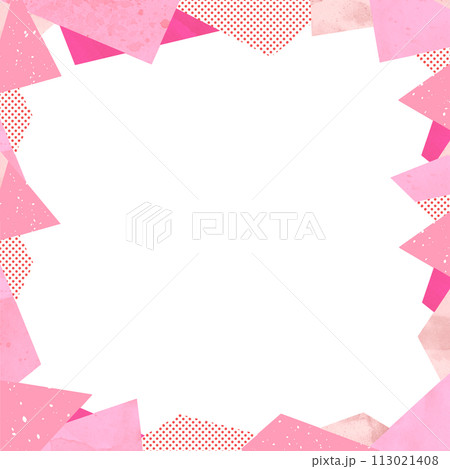背景素材　三角のフレーム 　水玉　水彩　手描き　ピンク 113021408