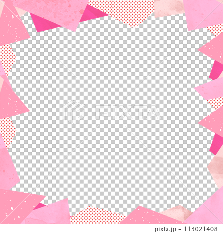 背景素材　三角のフレーム 　水玉　水彩　手描き　ピンク 113021408