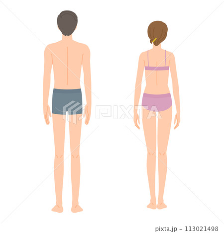 裸の若い女性と男性・下着あり（全身・後ろ姿） 113021498