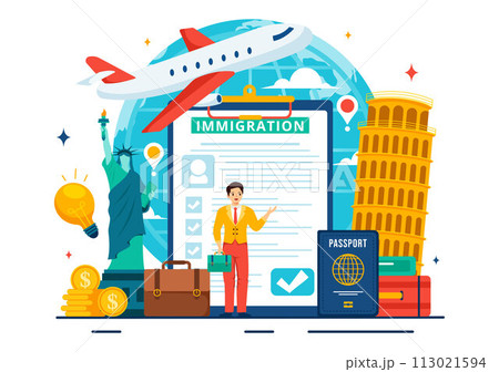 Immigration Consultant Vector Illustration with Counseling Assistance for Provide Advice to People Who Will Make the Move in Flat Background Immigration Consultant Vector Illustration with Counseling Assistance for Provide Advice to People Who Will Make the Move in Flat Background 113021594