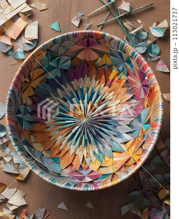 Colorful Handcrafted Paper Bowl, Generative AI 113021737