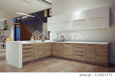 modern domestic kitchen interior. 113021771