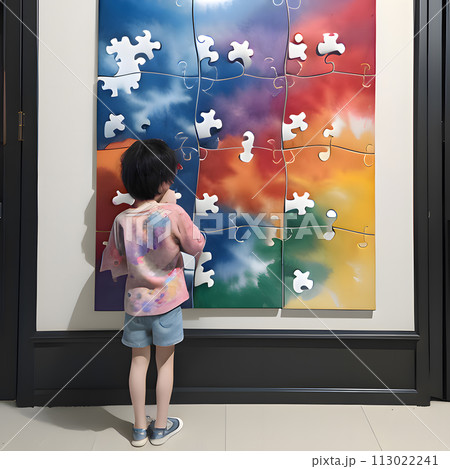 World autism awareness day, Watercolor painting style, 113022241
