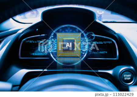 Electric cars powered by AI Artificial Intelligence processors , futuristic tone Electric cars powered by AI Artificial Intelligence processors , futuristic tone 113022429