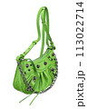 Stylish green shoulder bag with chain detail on a white background 113022714