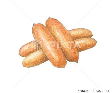 ソーセージ 水彩色鉛筆イラスト ソーセージ 水彩色鉛筆イラスト 113022923