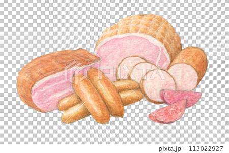 各種火腿香腸水彩鉛筆插圖 各種火腿香腸水彩鉛筆插圖 113022927