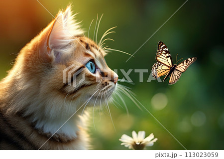 Beautiful cat with a butterfly. 113023059