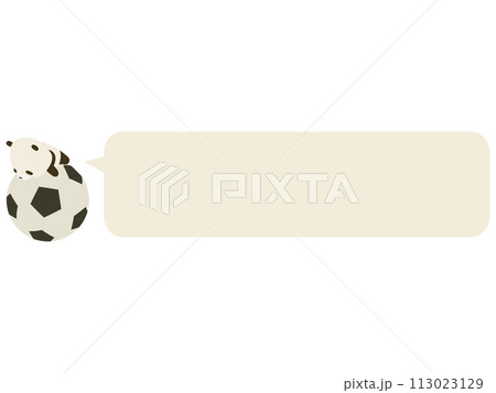 サッカーボールに乗るパンダ。吹き出し付き 113023129