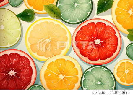 Different citrus fruits as background, top view Different citrus fruits as background, top view 113023653