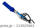 Hand robot holding paint brush blue on a white background 113025663