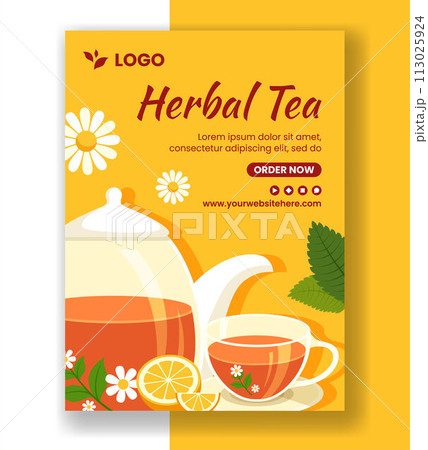 Herbal Tea Vertical Poster Flat Cartoon Hand Drawn Templates Background Illustration Herbal Tea Vertical Poster Flat Cartoon Hand Drawn Templates Background Illustration 113025924