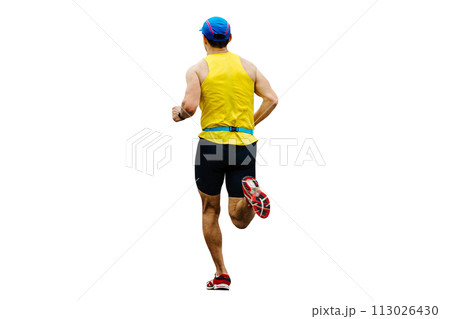 rear view athlete running on marathon race isolated on white background rear view athlete running on marathon race isolated on white background 113026430