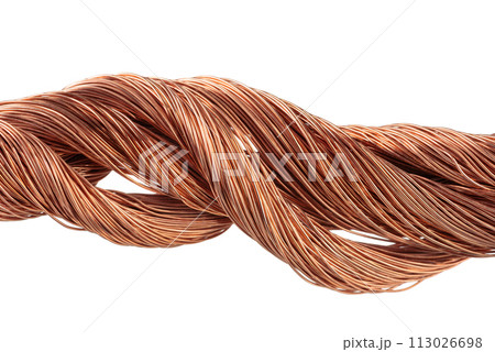Scrap Copper Wire Cable Line Isolated on White Background 113026698
