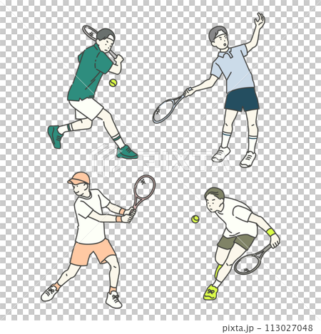 Illustration of a man playing tennis in various positions 113027048