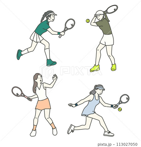 Illustration of a woman playing tennis in various positions Illustration of a woman playing tennis in various positions 113027050