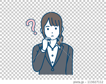疑問、考える女性会社員のイラスト 113027112