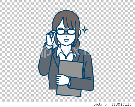 Illustration of a female office worker raising glasses 113027119