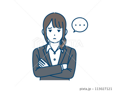 ジト目で睨んで疑う女性会社員のイラスト ジト目で睨んで疑う女性会社員のイラスト 113027121