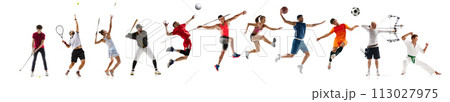 Collage made of various athletes in different sports training isolated over white background. Development of movement 113027975