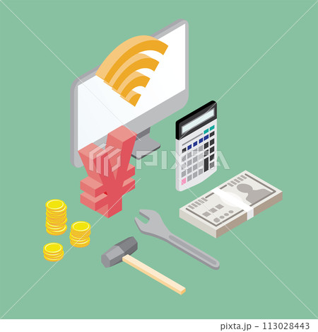インターネット工事の見積りをイメージしたイラスト インターネット工事の見積りをイメージしたイラスト 113028443