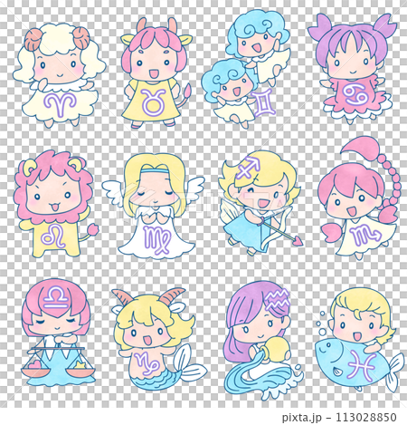 Deformed character zodiac sign set Deformed character zodiac sign set 113028850