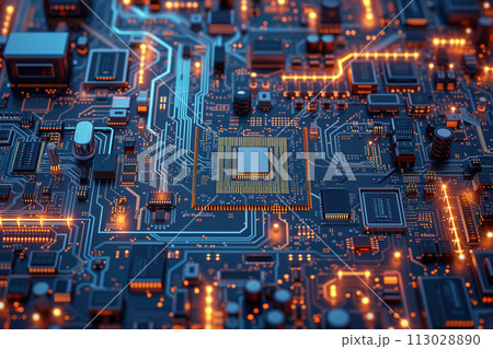 AI-generated content. Circuitry for central computer digital technology PC motherboard chipboards Generative AI 113028890
