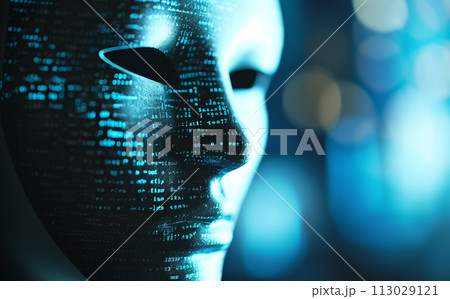 Digital mask with binary code pattern, online...のイラスト素材 [113029121] - PIXTA
