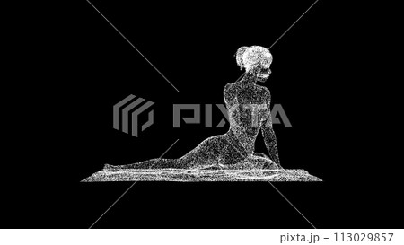 3D Girl on the beach on black background. Sports Fitness calmness concept. Healthy lifestyle. Business advertising backdrop. For title, text, presentation. 3d animation 3D Girl on the beach on black background. Sports Fitness calmness concept. Healthy lifestyle. Business advertising backdrop. For title, text, presentation. 3d animation 113029857