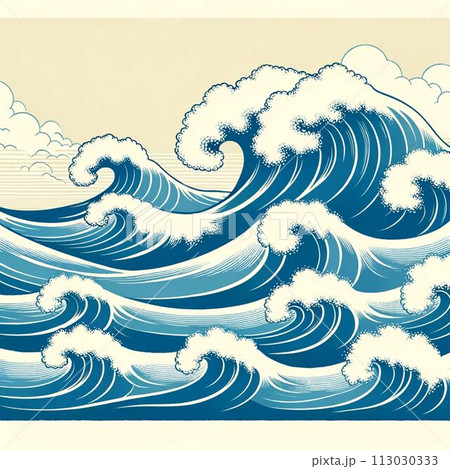 日本的でダイナミックな波のイラストのイラスト素材 [113030333] - PIXTA