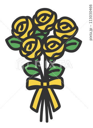 黄色のバラの花束イラスト素材 113030466