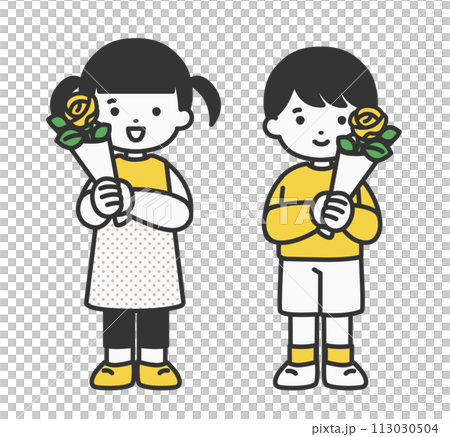 黄色のバラを持つ子供のイラスト素材 113030504