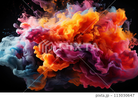 Dynamic explosion of multicolored ink clouds. AI generation 113030647