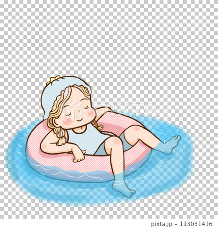 女孩在水面上玩浮子 女孩在水面上玩浮子 113031416