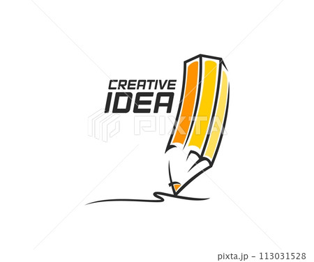 Creative idea pencil icon of architect design and education or innovation concept, vector emblem. Designer art studio and artwork school or architect university icon of pencil and creative idea Creative idea pencil icon of architect design and education or innovation concept, vector emblem. Designer art studio and artwork school or architect university icon of pencil and creative idea 113031528