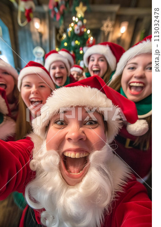 Elf Selfie, Silly Faces, Oversized Santa Hat 113032478