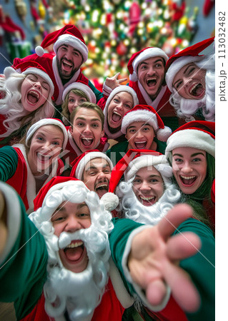 Elf Selfie, Silly Faces, Oversized Santa Hat 113032482