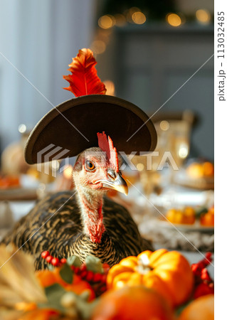 Thanksgiving Turkey, Pilgrim Hat, Veggie Sign 113032485