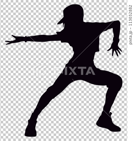 片手を伸ばしてポーズを決める人物シルエット 113032882