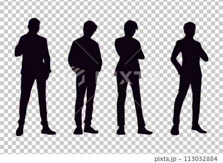 Silhouettes of four men side by side Silhouettes of four men side by side 113032884