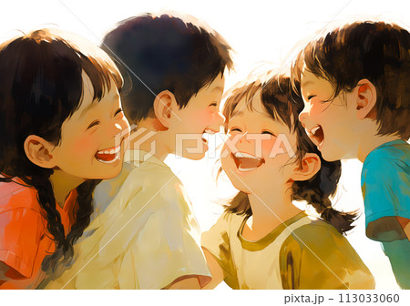 とびきりの笑顔で笑い合う仲良しの子どもたちのイラスト素材
