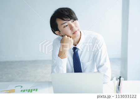 オフィスで仕事をする男性 113033122