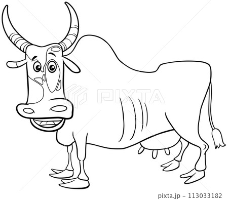 zebu cow farm animal character cartoon illustration coloring page 113033182