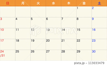 シンプルなカレンダー 113033479